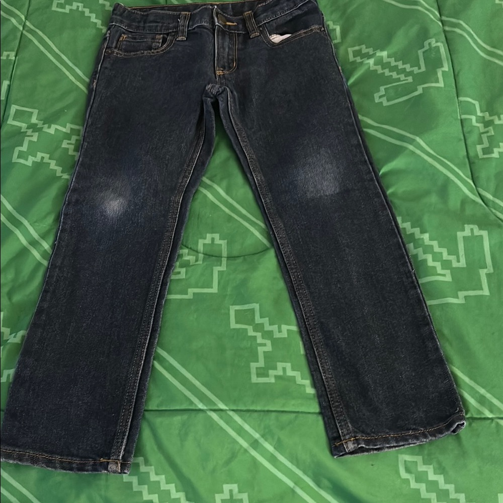 Dark Blue Cropped Jeans with Faded Distressing